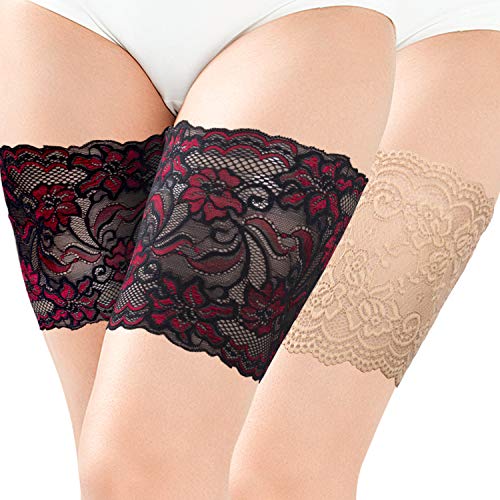MOOKLIN ROAM 4pcs Bandas de Encaje Muslo Elástico Banda De Silicona Calcetines Antirrozaduras para evitar roce y previene rozaduras Elastic Lace Thigh Stockings para hombre mujer (2 pares)