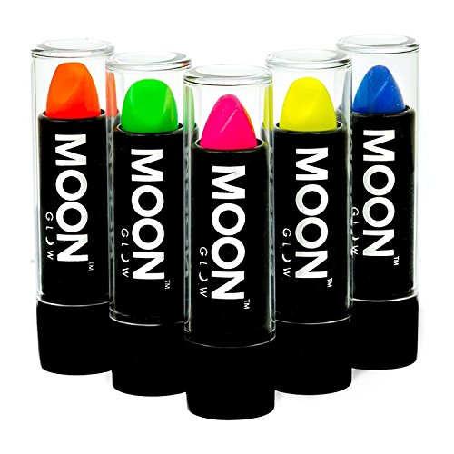 Moon Glow - Barra de labios neón UV 4.5g Intenso Set de 5 colores  - produce un brillo increíble bajo la iluminación/retroiluminación UV!