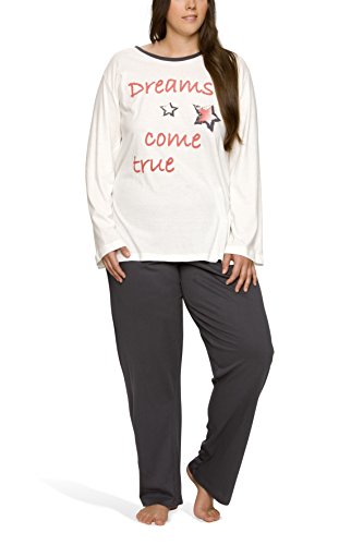 Moonline Plus - Pijama de Mujer en Tallas Grandes (XL-4XL) con Estampado 'Dreams Come True', Color:Marfil, Größe:52/54