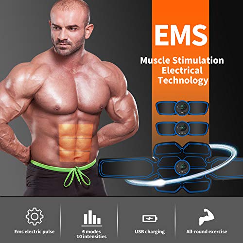 Moonssy Electroestimulador Muscular Abdominales,Masajeador Eléctrico Cinturón con USB， Estimulación Muscular Masajeador Eléctrico Cinturón Abdomen/Brazo/Piernas/Glúteos