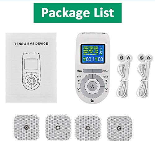 Moonssy Electroestimulador Muscular, Masajeador y estimulador de pulsos TENS/EMS, Reduce Dolor de Espalda, Cuello, Codo, Hombro, Nervio, Pantalla LCD, 2 Canales