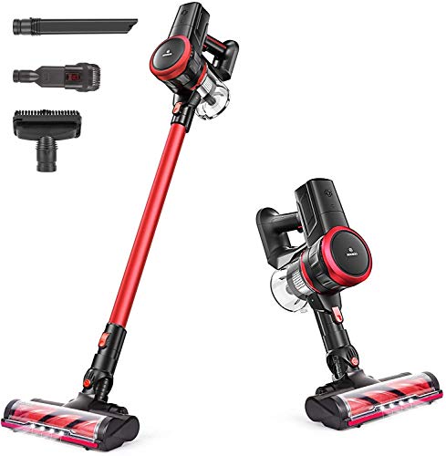 MooSoo Aspiradora Escoba Sin Cable, 17000Pa 4-in-1 Motor Sin Escobillas con Muchos Accesorios, Batería Duradera y Facil de Limpiar, para Alfombras, Sofá, Persianas y Coche, K17