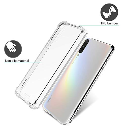 Moozy Funda Silicona Antigolpes para Xiaomi Mi A3 - Transparente Crystal Clear TPU Case Cover Flexible