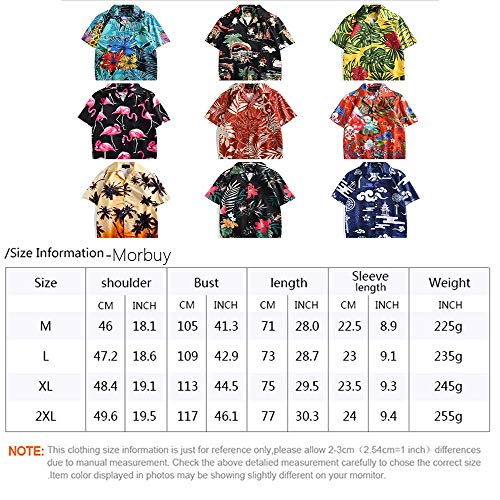 Morbuy Camisa Hawaiana Hombre, 3D de Manga Corta Relajada e Informal Estilo Hawaiano Diseño de Palmeras, para la Playa, Fiestas, Verano y Vacaciones (L, Flamenco)