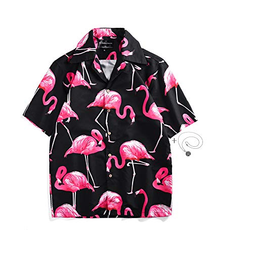 Morbuy Camisa Hawaiana Hombre, 3D de Manga Corta Relajada e Informal Estilo Hawaiano Diseño de Palmeras, para la Playa, Fiestas, Verano y Vacaciones (L, Flamenco)