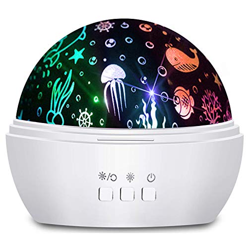 Moredig - Lampara Nocturna Infantil, 2 en 1, Proyector Estrella/Océano 360°, 8 Colores, Lámpara de Noche para Bebé, Guardería, Dormitorio, Decoración Fiestas, Color Blanco