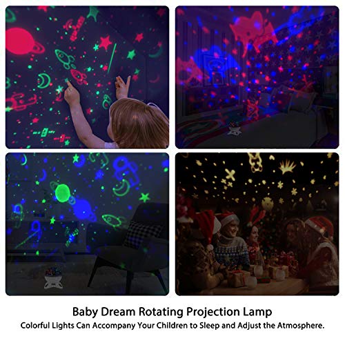 Moredig Lámpara Proyector Estrellas, 360° Rotación Músic Lampara con Temporizador led Pantalla y Control Remoto, 8 Modos Romántica luz de la Noche, Perfecto Regalo para Bebés (Negro)