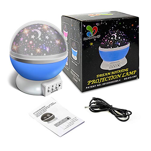 Moredig Lampara Proyector Infantil, 360° Rotación y 8 Modos Iluminación Proyector de Estrellas, Luz de Nocturna para Niños y Bebés Cumpleaños, Día de los Reyes, Navidad, Halloween(Azul)