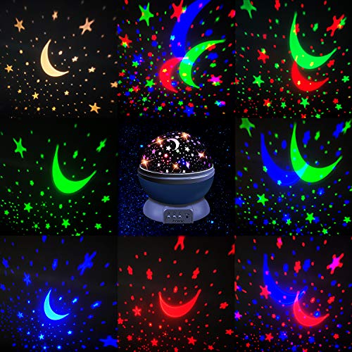 Moredig Lampara Proyector Infantil, 360° Rotación y 8 Modos Iluminación Proyector de Estrellas, Luz de Nocturna para Niños y Bebés Cumpleaños, Día de los Reyes, Navidad, Halloween(Azul)