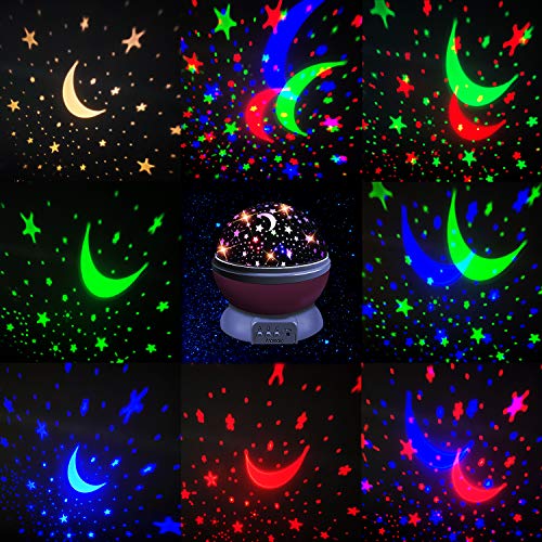Moredig Lampara Proyector Infantil, 360° Rotación y 8 Modos Iluminación Proyector Estrellas, Luz de Nocturna para Niños y Bebés Cumpleaños, Día de los Reyes, Navidad, Halloween(Rosa)