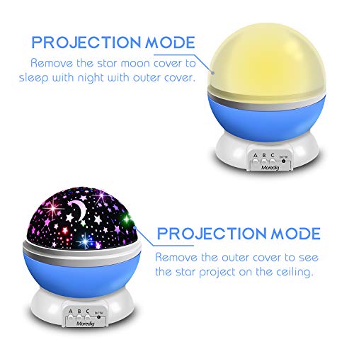 Moredig Proyector Estrellas, 360° Rotación Romántica Luz Estrellas y 8 Modos, Regalo para Niños y Bebés Cumpleaños, Día de los Reyes, Navidad, Halloween etc (Azul)