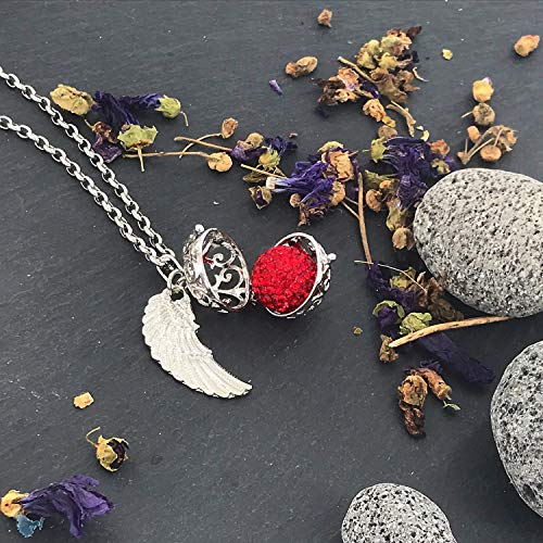 Morella Collar ángel de la Guarda de Acero Inoxidable 70 cm con Colgante alas de ángel y Bola de resonancia de circonita de Color Blanco Ø 16 mm para Damas en Bolsa para Joyas