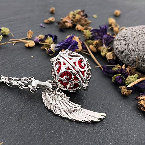 Morella Collar ángel de la Guarda de Acero Inoxidable 70 cm con Colgante alas de ángel y Bola de resonancia de circonita de Color Blanco Ø 16 mm para Damas en Bolsa para Joyas