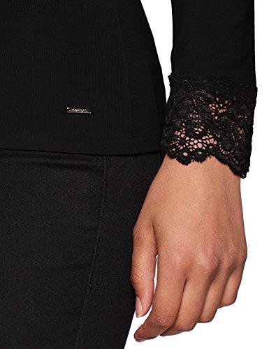 Morgan Tshirt Manches Longues Col V Dentelle Tracy T-Shirt, Negro (Noir 100), X-Large (Talla del Fabricante: TXL) Women's