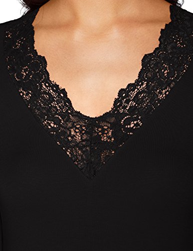 Morgan Tshirt Manches Longues Col V Dentelle Tracy T-Shirt, Negro (Noir 100), X-Large (Talla del Fabricante: TXL) Women's