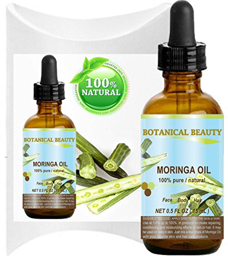 MORINGA OIL . 100% Pure / Natural / Undiluted Cold Pressed Carrier Oil. 0.5 Fl.oz.- 15 ml. For Skin, Hair, Lip and Nail Care. "Moringa Oil is a nutrient dense, high in palmitoleic, oleic and linoleic acids, moisturizing fatty acids and vitamins A, C and E