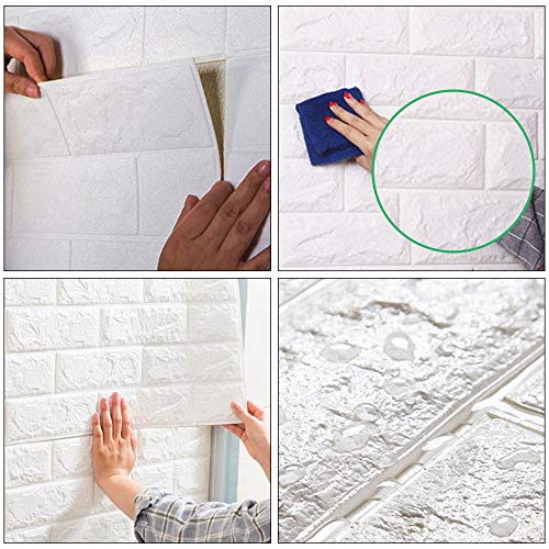 MorNon 3D Papel Pintado 3D Paneles PVC Pared Autoadhesiva Paneles De Pared Adhesivo De Pared De Ladrillo para Un Espacio Hogareño Seguro para La Familia 10Pcs