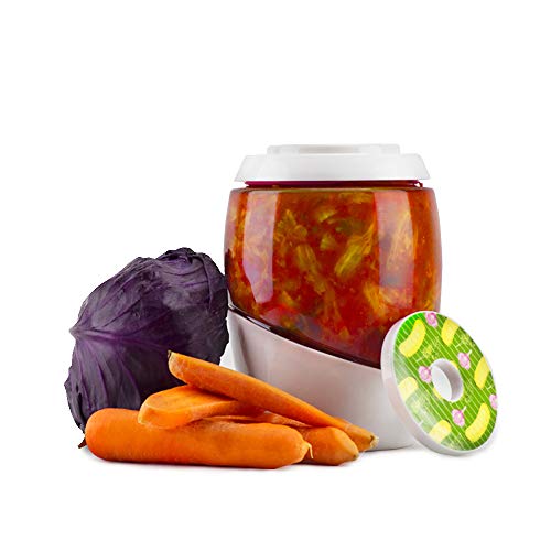 Mortier Pilon - Vasija de fermentación de vidrio de 2 l + Libro de recetas GRATIS - Prepara alimentos fermentados en tu casa de manera sencilla (kimchi, encurtidos, chucrut, verduras orgánicas)