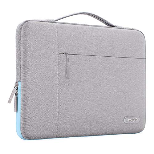 MOSISO Funda Blanda Compatible con 13-13,3 Pulgadas MacBook Air/MacBook Pro Retina/2019 Surface Laptop 3/Surface Book 2, Poliéster Maletín Protectora Multifuncional Bolso, Gris & Azul Caliente