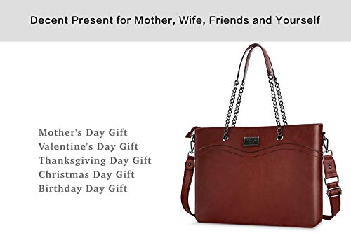 MOSISO Tote Bolsa para Mujer (Hasta 15.6 Pulgadas),Cuero de PU Calidad Trabajo de Negocio Compras Hombro Boutique Muñequera Monederos Bolso Maletín con Compartimiento Múltiple & Mango de Cadena,Marrón