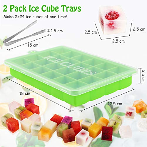 MOSOTECH Bandejas Hielo de 2 Packs, Cubitera Hielo Silicona con Tapa, Certificada LFGB y Sin BPA, Moldes Silicona para Refrigeradas, Whisky, Cócteles, Chocolate y Repostería - Verde