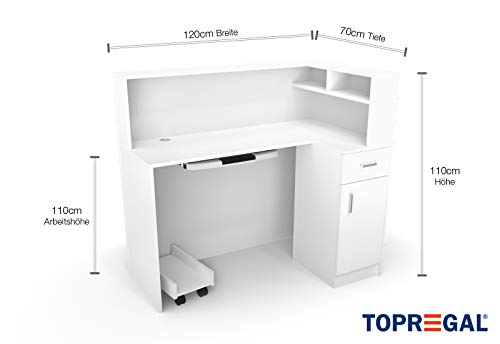 Mostrador de recepción Petra, mercancía B - Mostrador de oficina, despacho, peluquería, etc. B120 x H110 x T70cm, Weiss