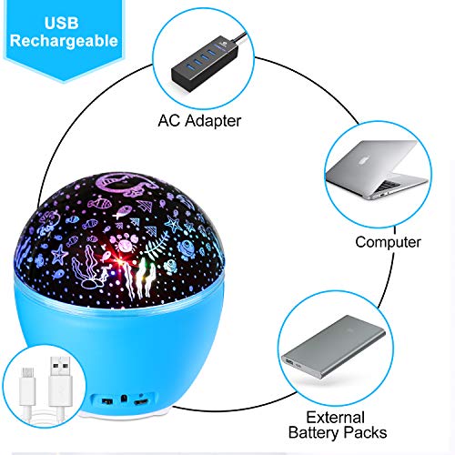 MOSUO Lámpara Proyector Estrellas Oceano Luz Nocturna Infantil, USB Recargable LED Proyector para Niños con Bluetooth y Control Remoto 16 Modos 4 Temporizador 360°Rotación para Bebé Regalo Fiesta