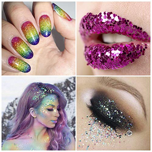 MOSUO Purpurina Cara Maquillaje, 12 Pcs Chunky Glitter Paillette Polvo para Uñas Rostro Cuerpo Pelo Ojos Arte Mejilla Manualidades Brillante Decoración Festival Fiesta