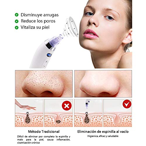 MOULEI Limpiador de Poros Eléctrico Succionador de Puntos Negros 4 en 1 Eliminador puntos negros 4 Cabezales 5 Velocidad Potente Extractor para Limpieza de Poros Nariz