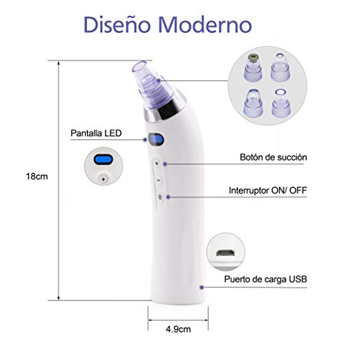 MOULEI Limpiador de Poros Eléctrico Succionador de Puntos Negros 4 en 1 Eliminador puntos negros 4 Cabezales 5 Velocidad Potente Extractor para Limpieza de Poros Nariz
