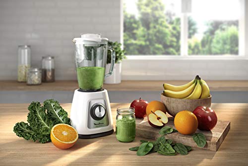 Moulinex Blendforce Cristal LM430110 Batidora vaso de cristal 800 W, 4 cuchillas con función pica hielos, 3 velocidades, limpieza fácil y jarra de cristal termoresistente de 1.75 litros