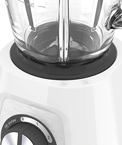 Moulinex Blendforce Cristal LM430110 Batidora vaso de cristal 800 W, 4 cuchillas con función pica hielos, 3 velocidades, limpieza fácil y jarra de cristal termoresistente de 1.75 litros