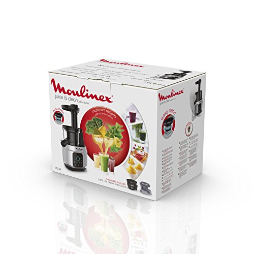 Moulinex Juice and Clean ZU420A10 - Licuadora para Frutas y Verduras, Control Pulpa Ajustable, Prensado Frío y Fácil Limpieza, Panel Manual, 2 Filtros y Boquilla Antigoteo