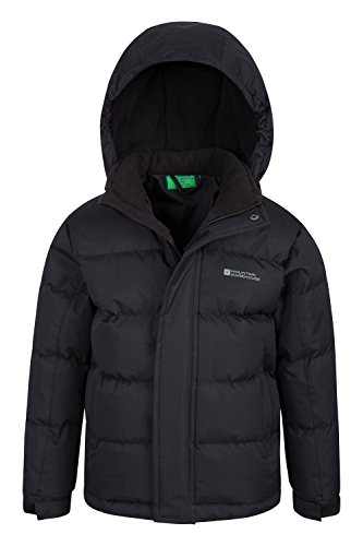 Mountain Warehouse Chaqueta Acolchada Snow Niños Resistente al Agua. Tejido Ripstop, con Forro Polar Interior, puños Ajustables, Dos Bolsillos Negro 7-8 Años