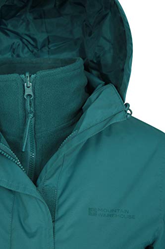 Mountain Warehouse Chaqueta Fell 3 en 1 para Mujer - Abrigo Impermeable, Chaquetas Ajustables con Capucha, Bolsillos con Cremallera, Capucha Plegable - para el Invierno Verde 40