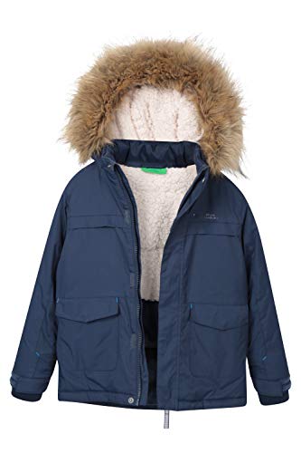 Mountain Warehouse Parka de niños Samuel. Resistente al Agua, con Forro Polar de Microfibra y Varios Bolsillos, Incluido uno Interno. Azul Marino 9-10 Años