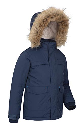 Mountain Warehouse Parka de niños Samuel. Resistente al Agua, con Forro Polar de Microfibra y Varios Bolsillos, Incluido uno Interno. Azul Marino 9-10 Años