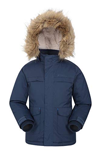 Mountain Warehouse Parka de niños Samuel. Resistente al Agua, con Forro Polar de Microfibra y Varios Bolsillos, Incluido uno Interno. Azul Marino 9-10 Años