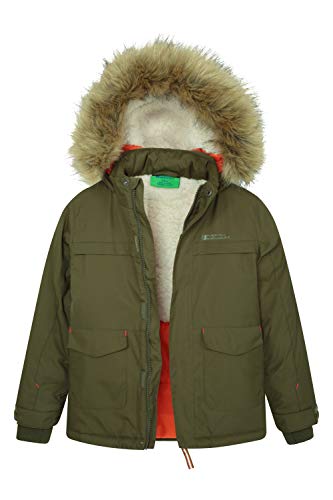 Mountain Warehouse Parka de niños Samuel. Resistente al Agua, con Forro Polar de Microfibra y Varios Bolsillos, Incluido uno Interno. Caqui 2-3 Años