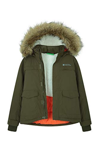 Mountain Warehouse Parka de niños Samuel. Resistente al Agua, con Forro Polar de Microfibra y Varios Bolsillos, Incluido uno Interno. Caqui 2-3 Años