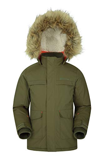 Mountain Warehouse Parka de niños Samuel. Resistente al Agua, con Forro Polar de Microfibra y Varios Bolsillos, Incluido uno Interno. Caqui 2-3 Años