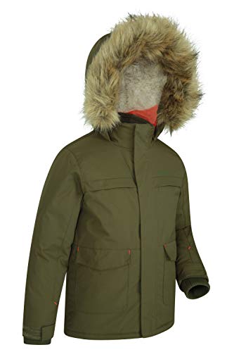 Mountain Warehouse Parka de niños Samuel. Resistente al Agua, con Forro Polar de Microfibra y Varios Bolsillos, Incluido uno Interno. Caqui 2-3 Años