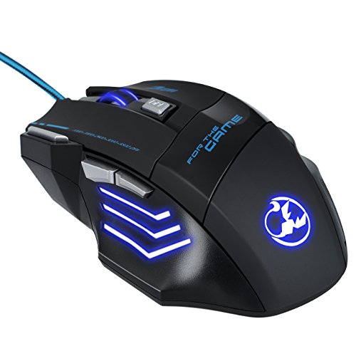 Mouse para jugador Patuoxun® 3200 DPI Wired LED, de 7 botones para Laptop, PC, color negro 5500 DPI 7 Button USB Mouse