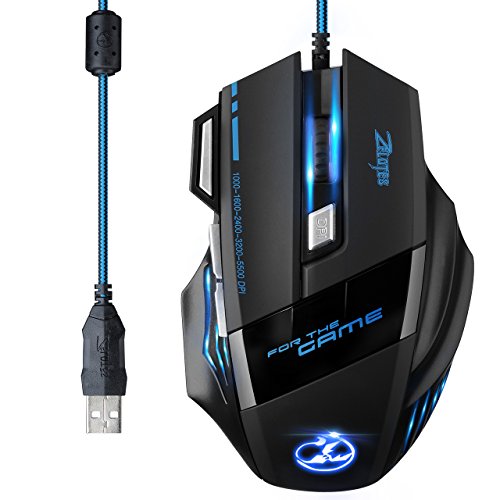 Mouse para jugador Patuoxun® 3200 DPI Wired LED, de 7 botones para Laptop, PC, color negro 5500 DPI 7 Button USB Mouse