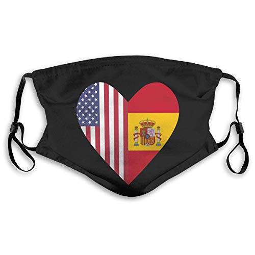 Mouth Protection Bandera De España Bandera De EE. UU. Patrón De Corazón De Amor Bufanda Bufanda Bufanda Facial Protección Facial para Exteriores Viaje Único Reutilizable con 2 Chi