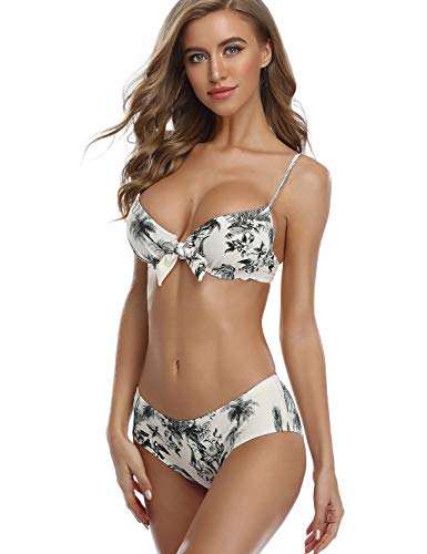 MOVE BEYOND Mujer Sexy Bañador de Baño Conjunto de Bikini Push up Acolchado Traje de Baño Bikini, Plantas Naturales Conjuntos, XL