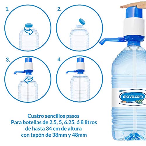 MovilCom® - Dispensador Agua para garrafas | Dosificador Agua garrafas Compatible con Botellas (Pet) de 2,5, 3, 5, 6, 8 y 10 litros | para Botellas con el tapón diámetro 38mm y 48mm