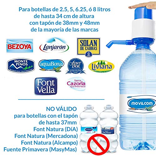 MovilCom® - Dispensador Agua para garrafas | Dosificador Agua garrafas Compatible con Botellas (Pet) de 2,5, 3, 5, 6, 8 y 10 litros | para Botellas con el tapón diámetro 38mm y 48mm