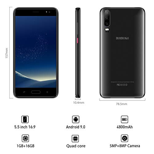 Moviles Libres 4G Android 9.0 Teléfono Móvil Libre 5.5 Pulgadas 16GB ROM/128GB TF, Quad Core Smartphone Libres 4800mAh Batería Dual SIM Dual Cámara Face ID Moviles Buenos