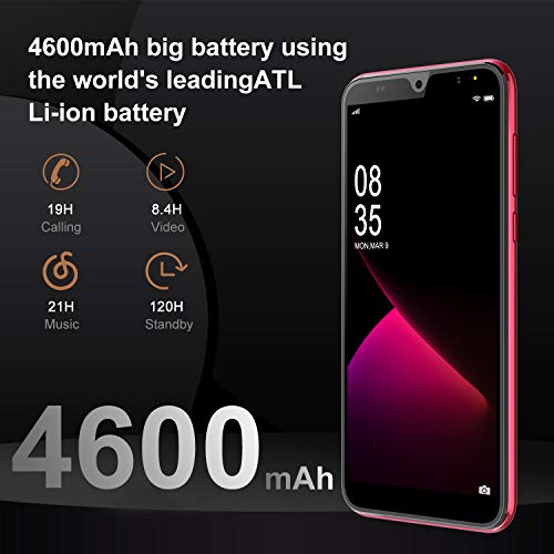 Moviles Libres 4G,6.0Pulgadas 3GB RAM 32GB ROM / 64GB Smartphone Libre Android 9.0 Face ID teléfonos móviles gratuitos, 8MP 4600mAh,Dual SIM Quad Core Moviles Buenos (Rojo)